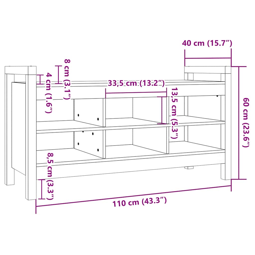 Panca da Ingresso Nero 110x40x60 cm in Legno Massello di Pino