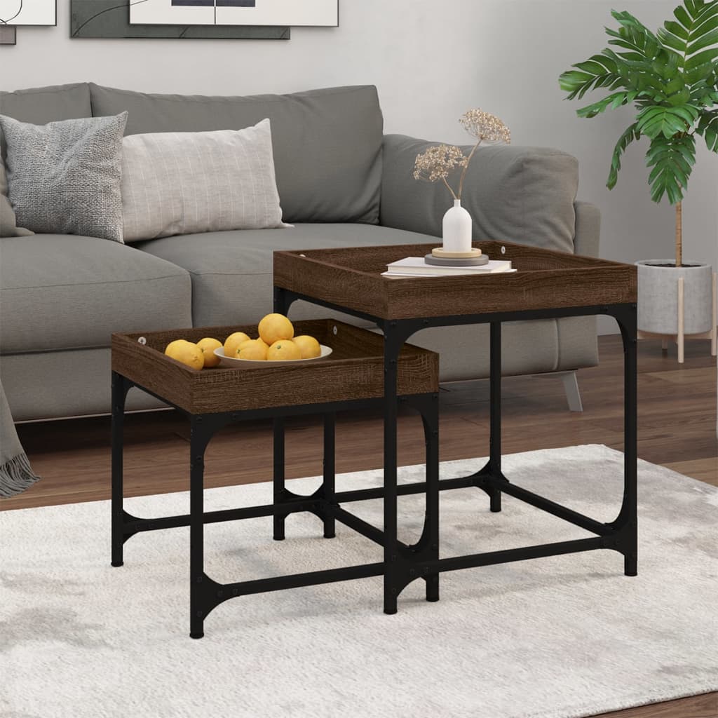 Tavolini 2 pz Rovere Marrone in Legno Multistrato | homemem39