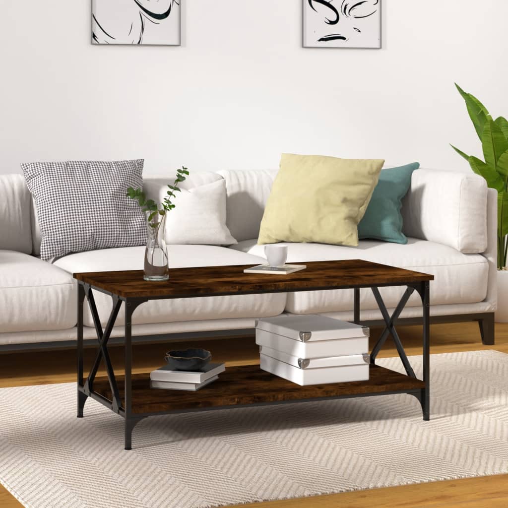 Tavolino Rovere Fumo 100x50x45 cm in Legno Multistrato e Ferro | homemem39