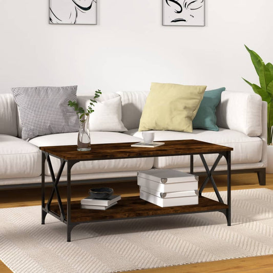Tavolino Rovere Fumo 100x50x45 cm in Legno Multistrato e Ferro | homemem39