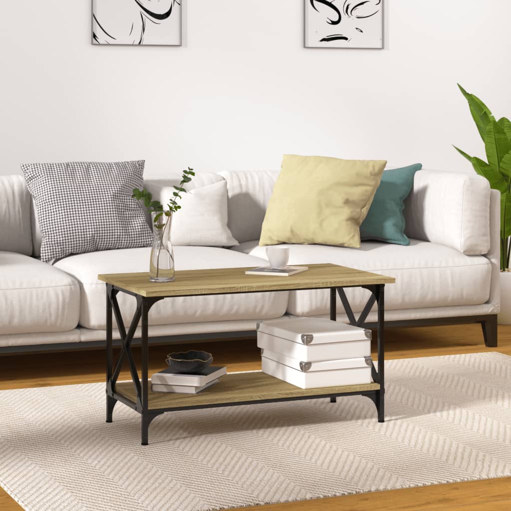 Tavolino Rovere Sonoma 80x45x45 cm in Legno Multistrato e Ferro | homemem39