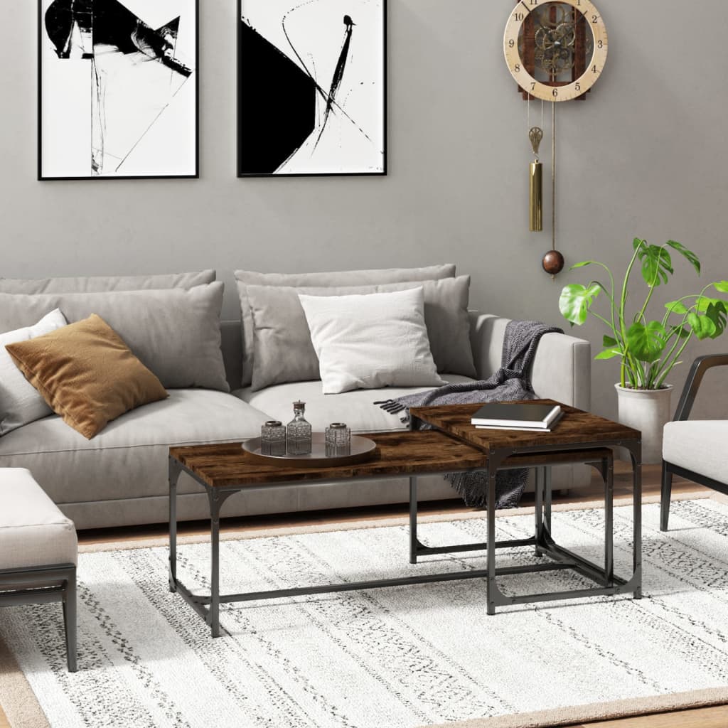 Tavolini da Salotto 2 pz Rovere Fumo in Legno Multistrato | homemem39