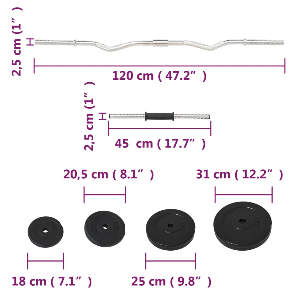 Set Bilanciere e Manubri con Dischi 60 kg | homemem39