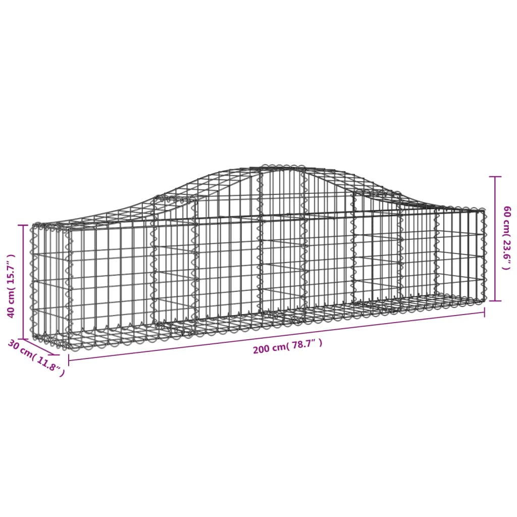 Cesti Gabbioni ad Arco 8 pz 200x30x40/60 cm Ferro Zincato