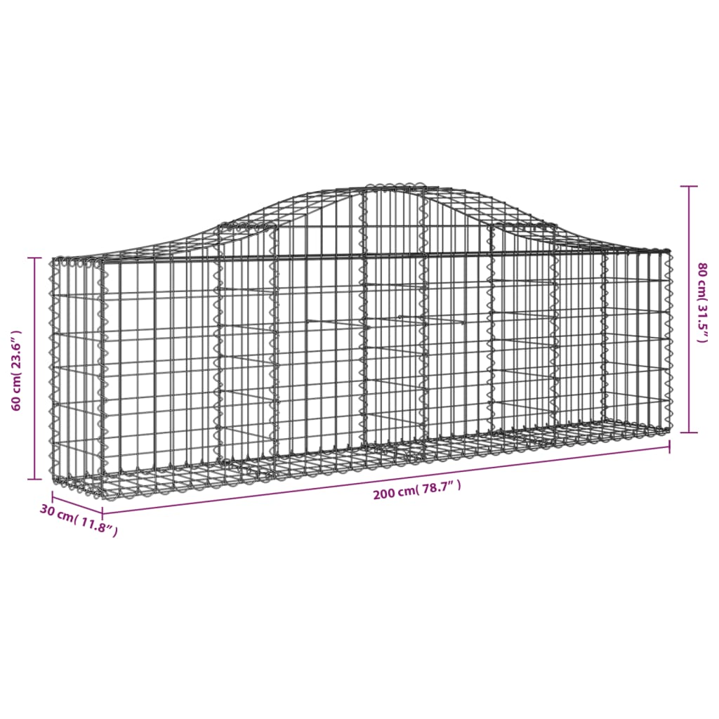 Cesti Gabbioni ad Arco 4 pz 200x30x60/80 cm Ferro Zincato