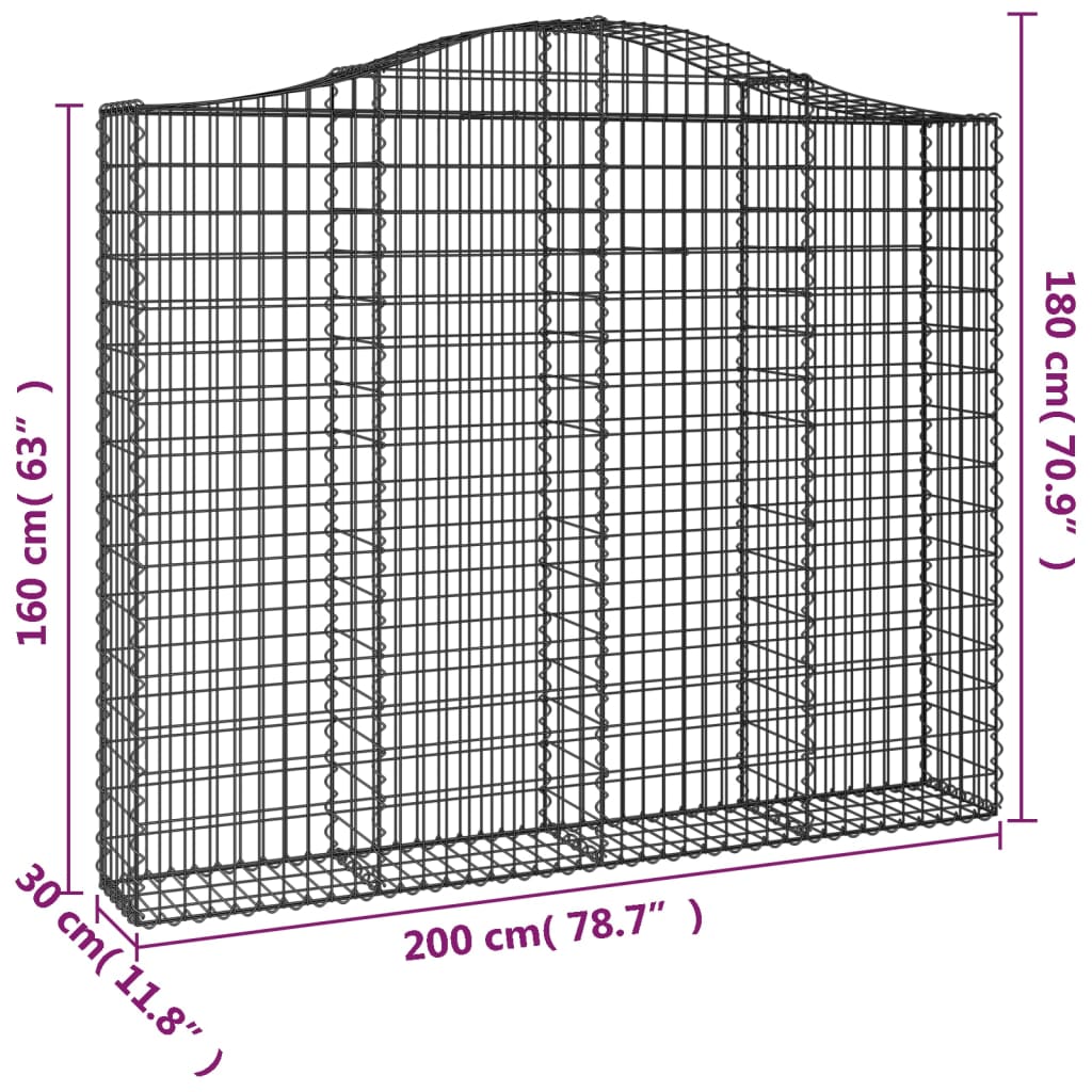 Cesti Gabbioni ad Arco 2 pz 200x30x160/180 cm Ferro Zincato