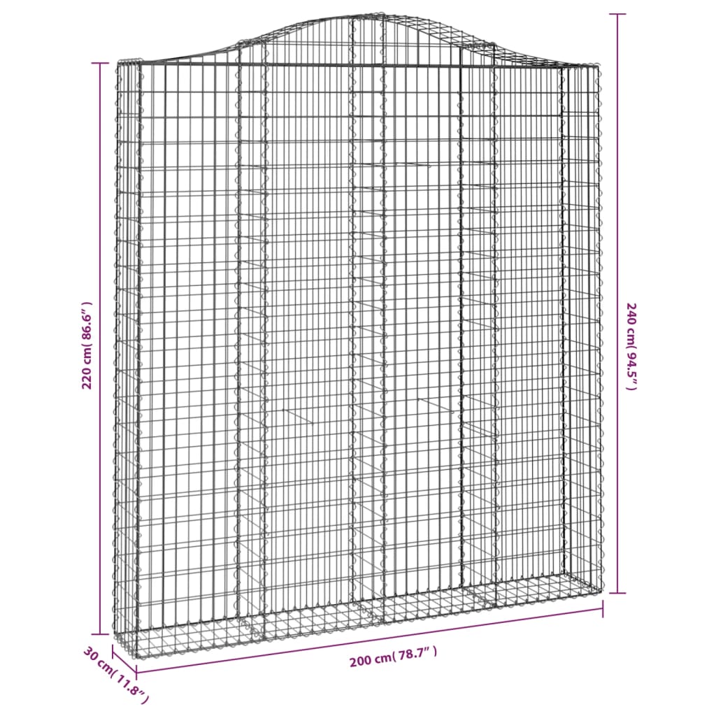 Cesti Gabbioni ad Arco 2 pz 200x30x220/240 cm Ferro Zincato