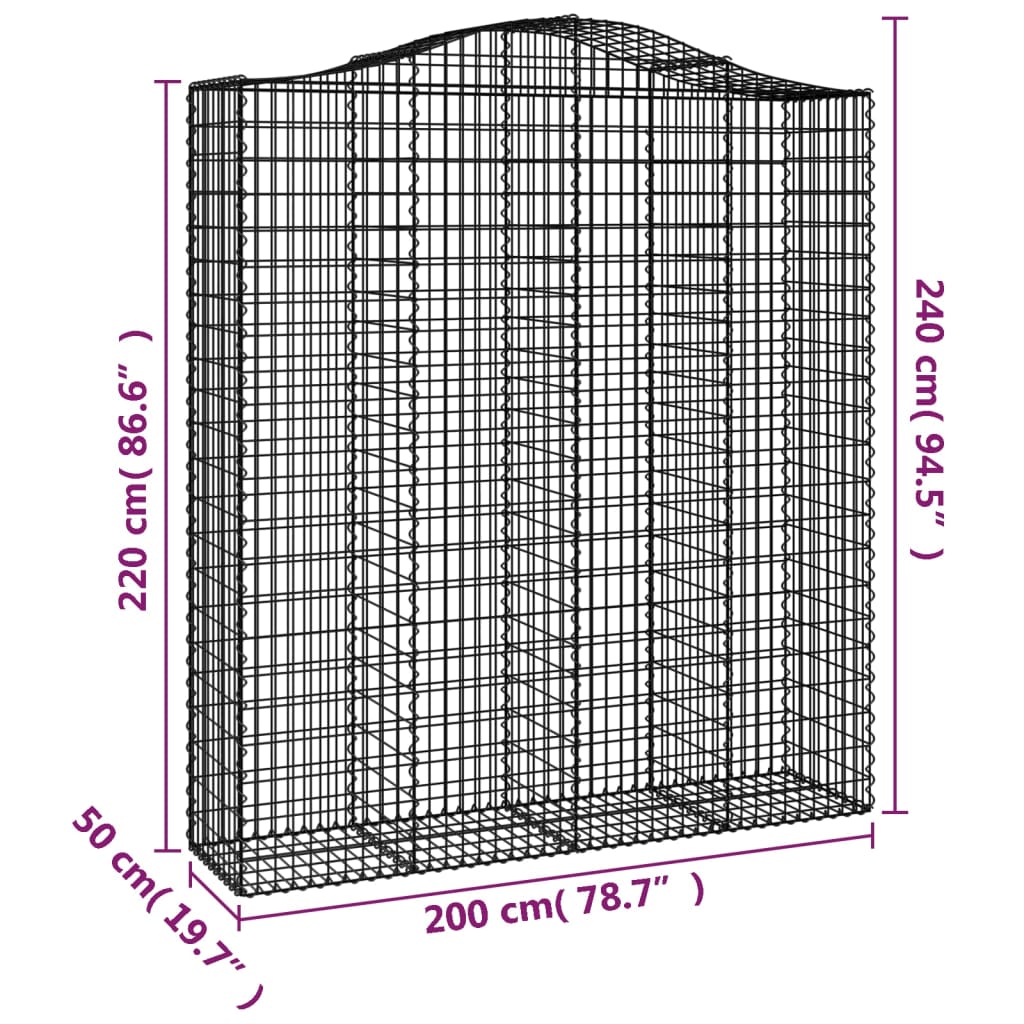 Cesti Gabbioni ad Arco 13 pz 200x50x220/240 cm Ferro Zincato