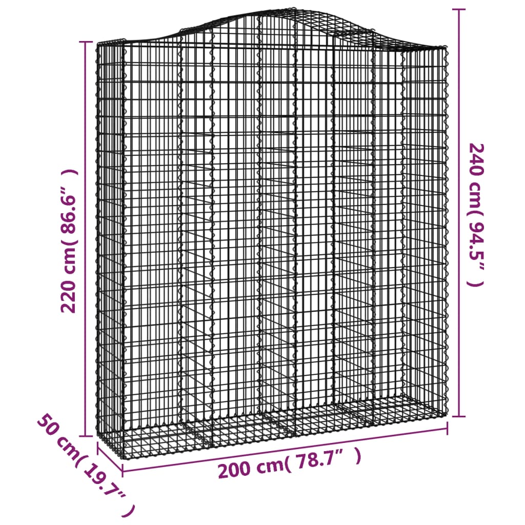 Cesti Gabbioni ad Arco 14 pz 200x50x220/240 cm Ferro Zincato