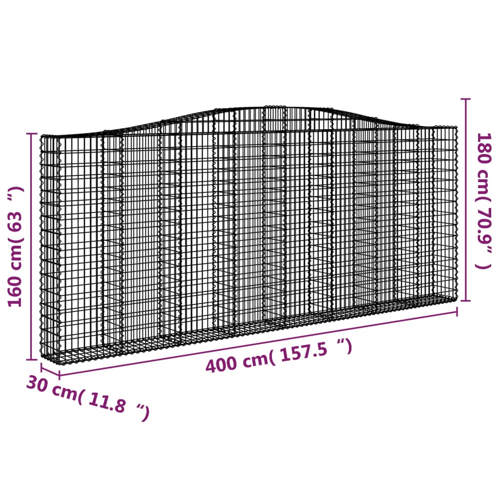 Cesti Gabbioni ad Arco 7 pz 400x30x160/180 cm Ferro Zincato