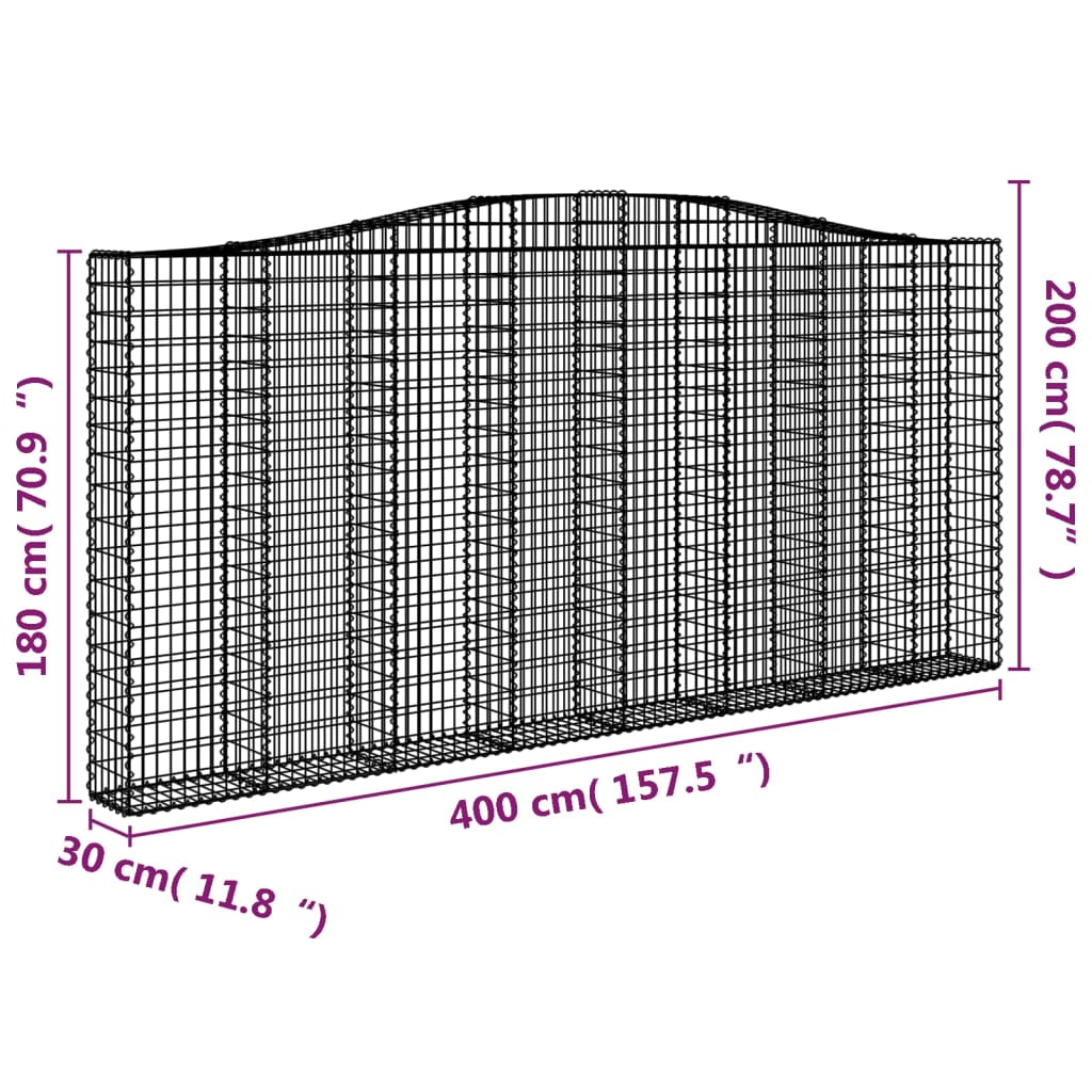 Cesti Gabbioni ad Arco 2 pz 400x30x180/200 cm Ferro Zincato