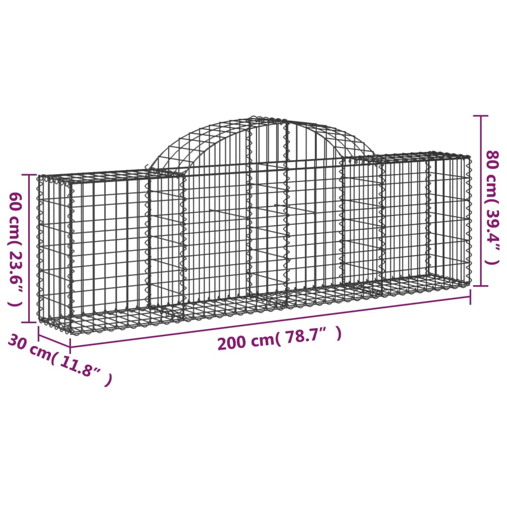 Cesti Gabbioni ad Arco 18 pz 200x30x60/80 cm Ferro Zincato | homemem39
