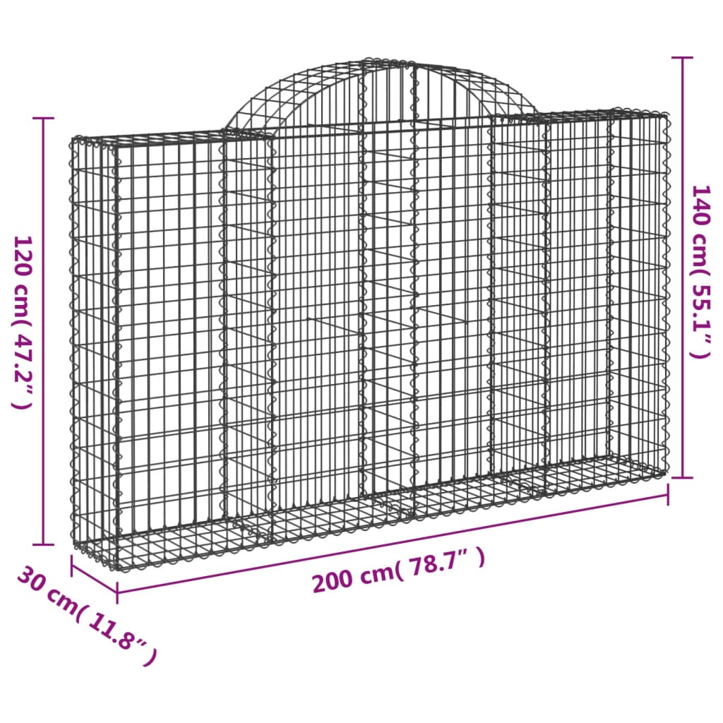 Cesti Gabbioni ad Arco 25 pz 200x30x120/140 cm Ferro Zincato | homemem39