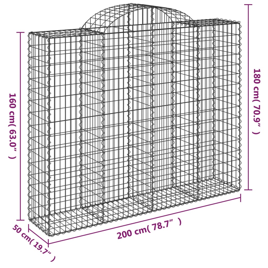 Cesti Gabbioni ad Arco 40 pz 200x50x160/180 cm Ferro Zincato