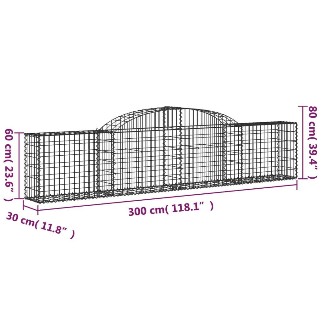 Cesti Gabbioni ad Arco 30 pz 300x30x60/80 cm Ferro Zincato | homemem39