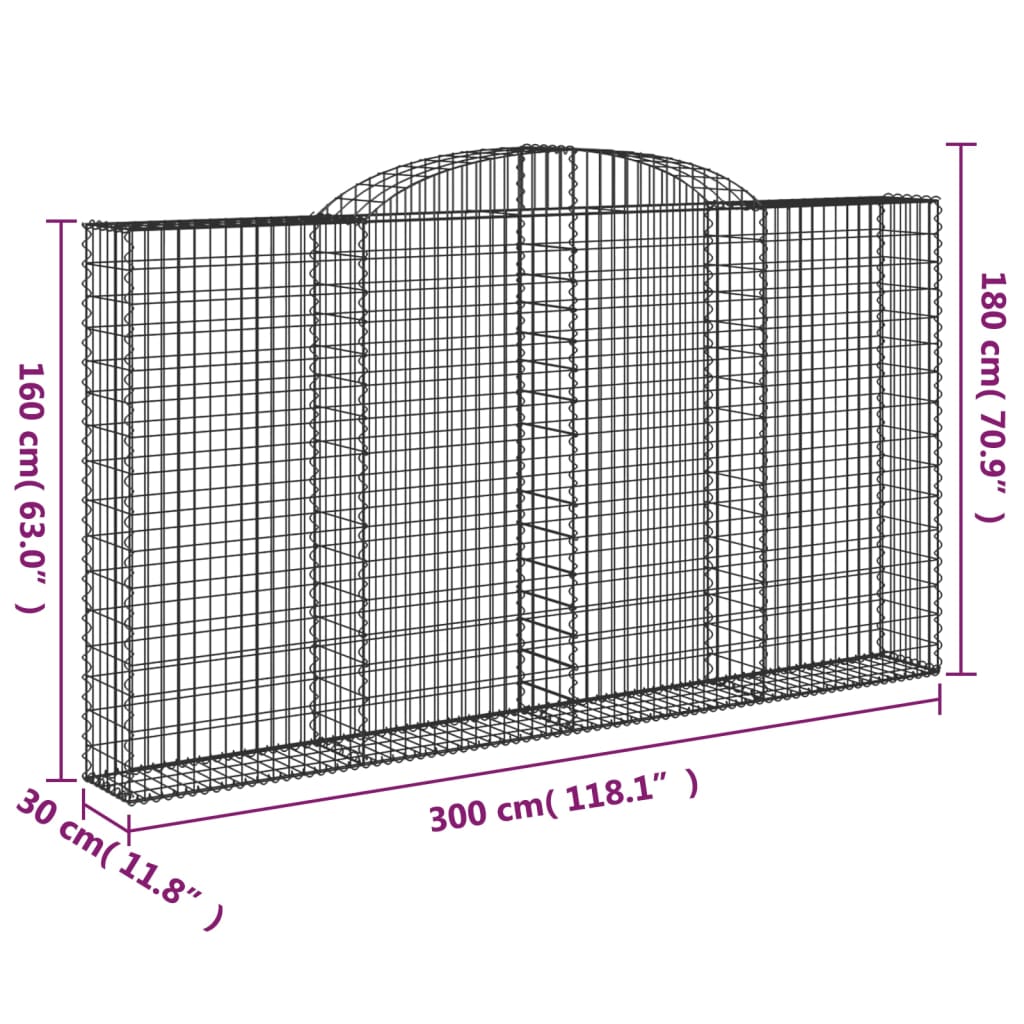 Cesti Gabbioni ad Arco 10 pz 300x30x160/180 cm Ferro Zincato