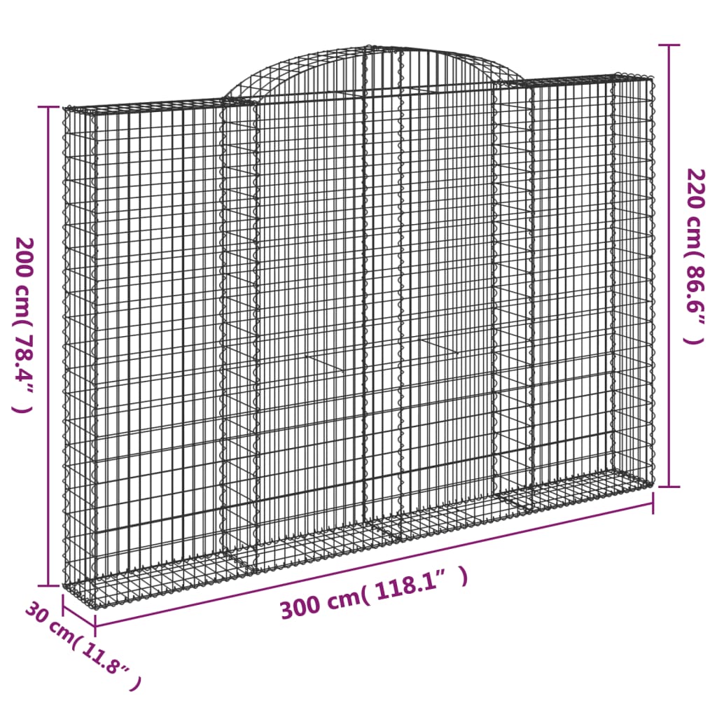 Cesti Gabbioni ad Arco 3 pz 300x30x200/220 cm Ferro Zincato