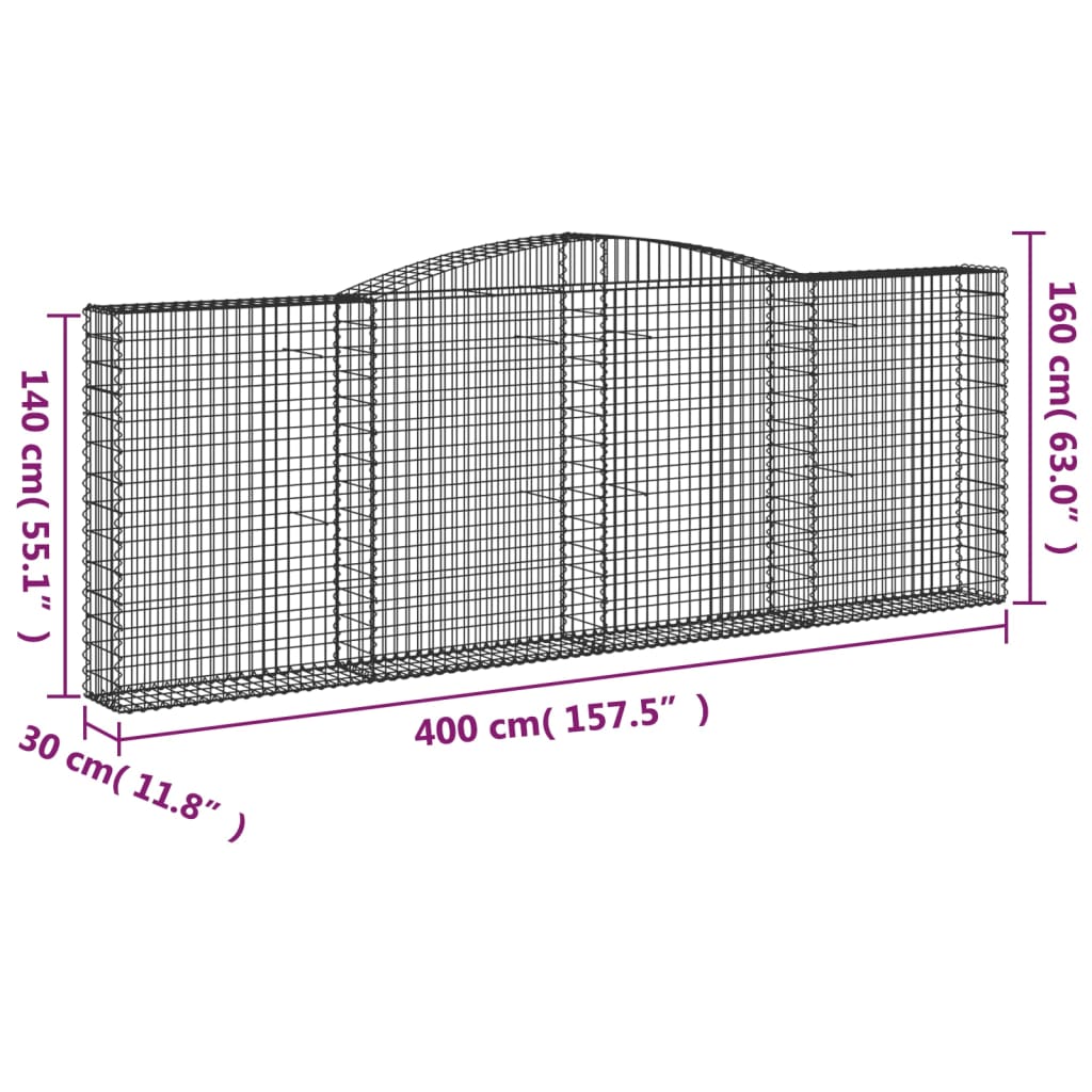 Cesti Gabbioni ad Arco 5 pz 400x30x140/160 cm Ferro Zincato | homemem39