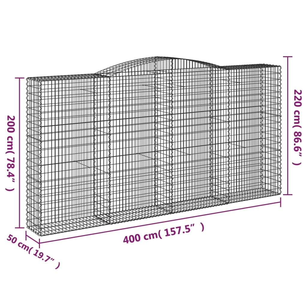 Cesti Gabbioni ad Arco 15 pz 400x50x200/220 cm Ferro Zincato