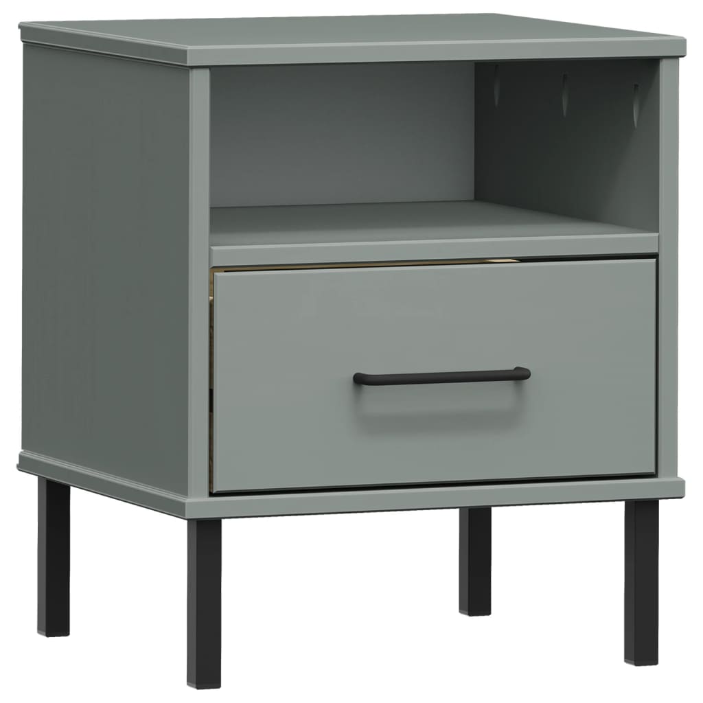 Comodino con Gambe in Metallo Grigio Legno Massello Pino OSLO | homemem39