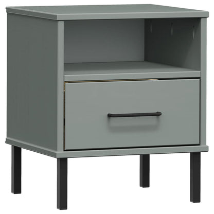 Comodino con Gambe in Metallo Grigio Legno Massello Pino OSLO | homemem39