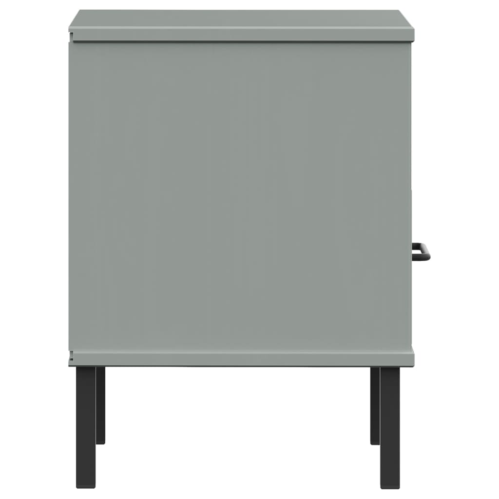 Comodino con Gambe in Metallo Grigio Legno Massello Pino OSLO | homemem39