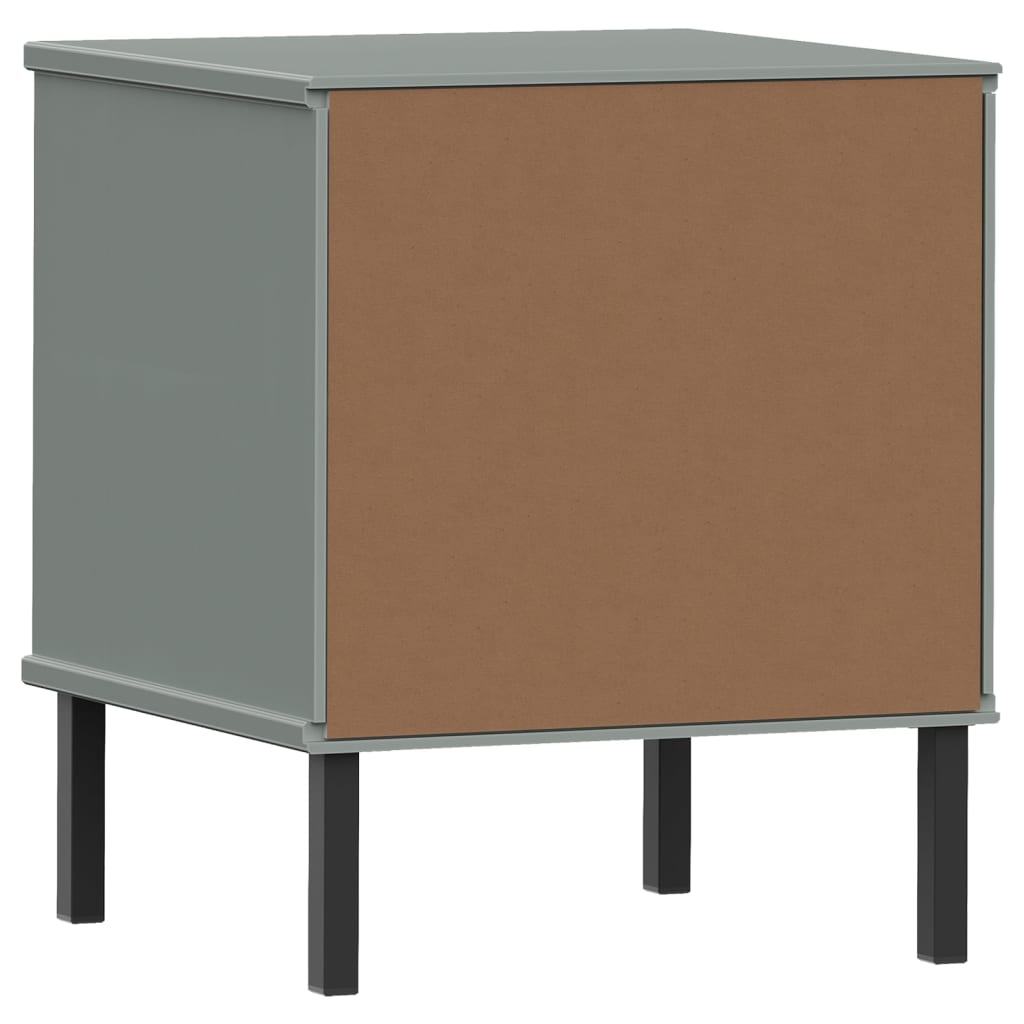 Comodino con Gambe in Metallo Grigio Legno Massello Pino OSLO | homemem39