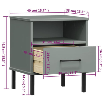 Comodino con Gambe in Metallo Grigio Legno Massello Pino OSLO | homemem39
