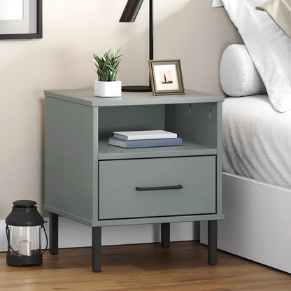 Comodino con Gambe in Metallo Grigio Legno Massello Pino OSLO | homemem39