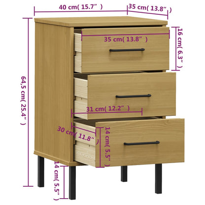 Comodino con Gambe in Metallo Marrone Legno Massello Pino OSLO - homemem39