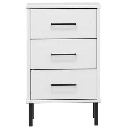 Comodino con Gambe in Metallo Bianco Legno Massello Pino OSLO | homemem39