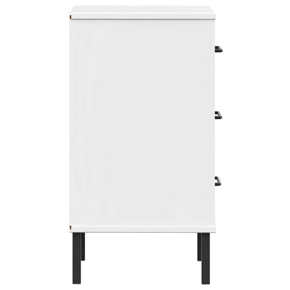 Comodino con Gambe in Metallo Bianco Legno Massello Pino OSLO