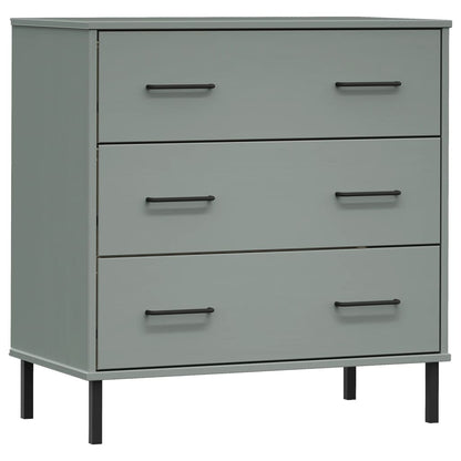 Credenza con 3 Cassetti Grigio 77x40x79,5cm Legno Massello OSLO - homemem39