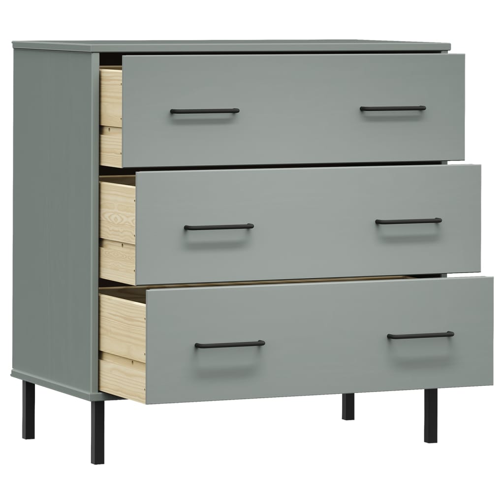 Credenza con 3 Cassetti Grigio 77x40x79,5cm Legno Massello OSLO - homemem39