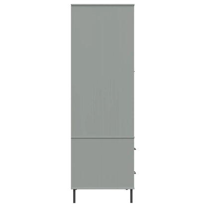 Armadio Gambe Metallo Grigio 90x55x172,5 cm Legno Massello OSLO - homemem39