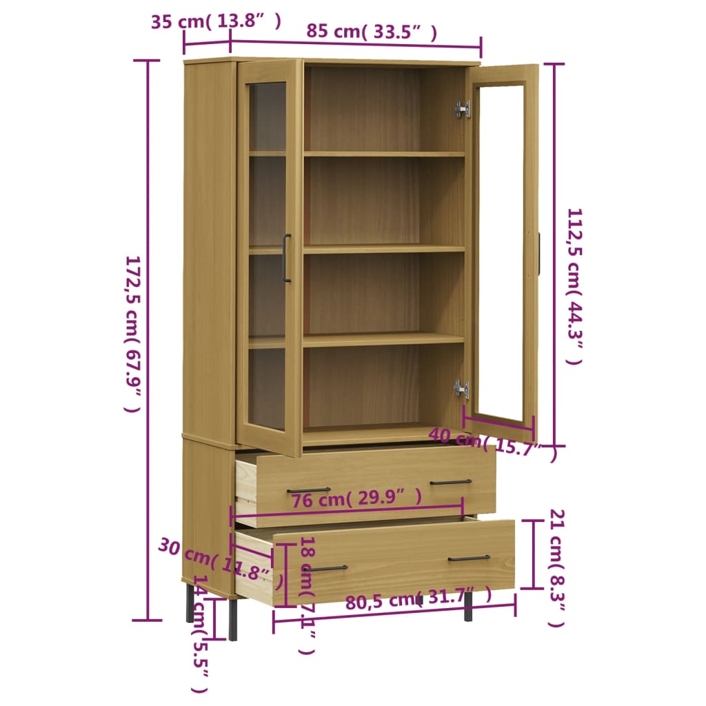 Libreria con Gambe Metallo Marrone 85x35x172,5 cm Massello OSLO | homemem39