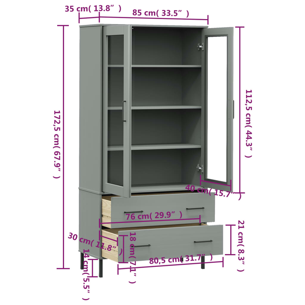 Libreria Gambe Metallo Grigio 85x35x172,5cm Legno Massello OSLO | homemem39