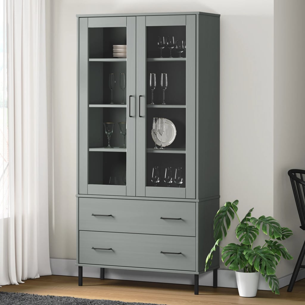 Libreria Gambe Metallo Grigio 85x35x172,5cm Legno Massello OSLO | homemem39
