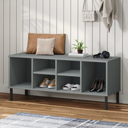 Scarpiera Gambe Metallo Grigio 106x35x45cm Legno Massello OSLO - homemem39