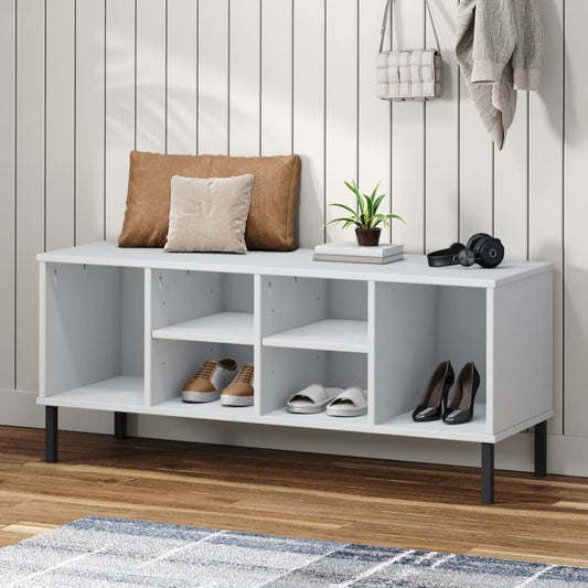 Scarpiera Gambe Metallo Bianco 106x35x45cm Legno Massello OSLO - homemem39