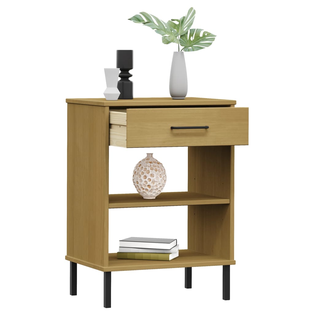 Mobile Consolle Gambe Metallo Marrone Legno Massello Pino OSLO - homemem39