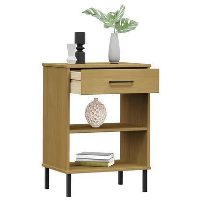 Mobile Consolle Gambe Metallo Marrone Legno Massello Pino OSLO - homemem39