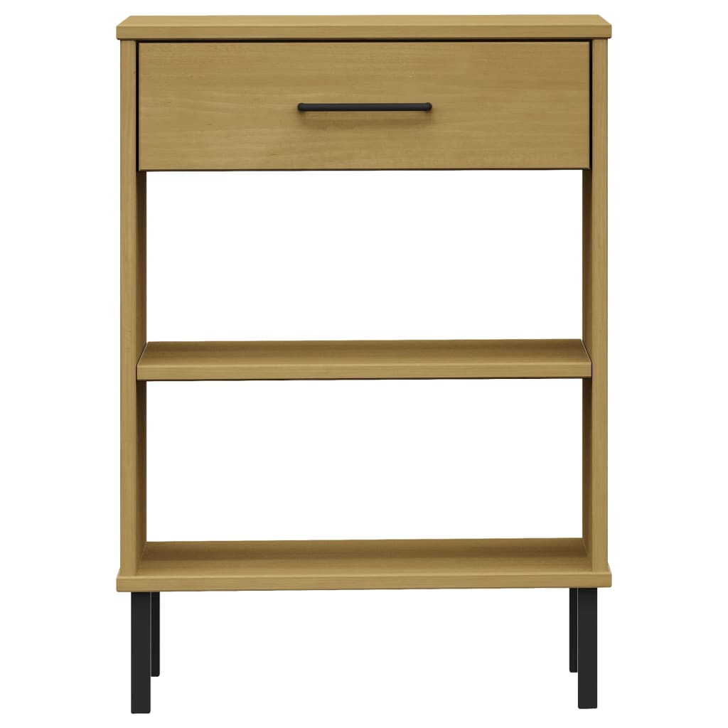 Mobile Consolle Gambe Metallo Marrone Legno Massello Pino OSLO