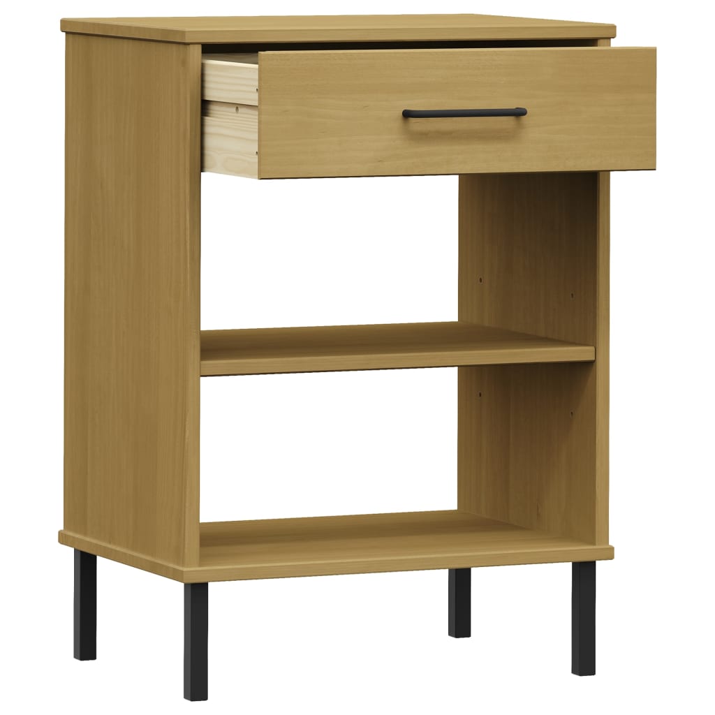 Mobile Consolle Gambe Metallo Marrone Legno Massello Pino OSLO - homemem39