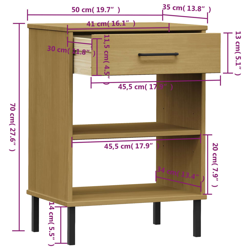 Mobile Consolle Gambe Metallo Marrone Legno Massello Pino OSLO - homemem39
