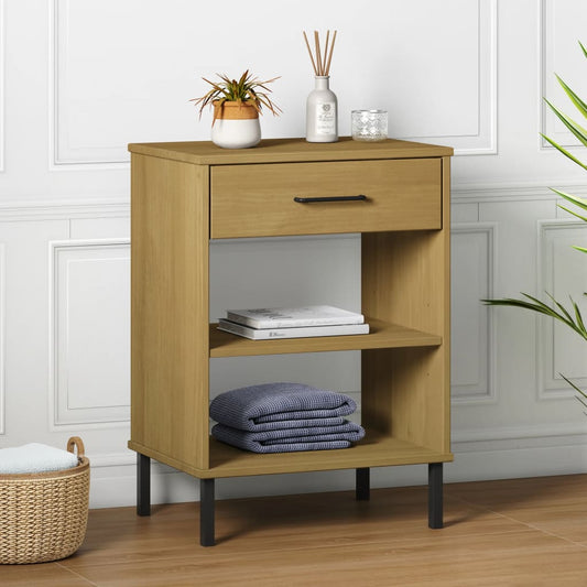 Mobile Consolle Gambe Metallo Marrone Legno Massello Pino OSLO - homemem39