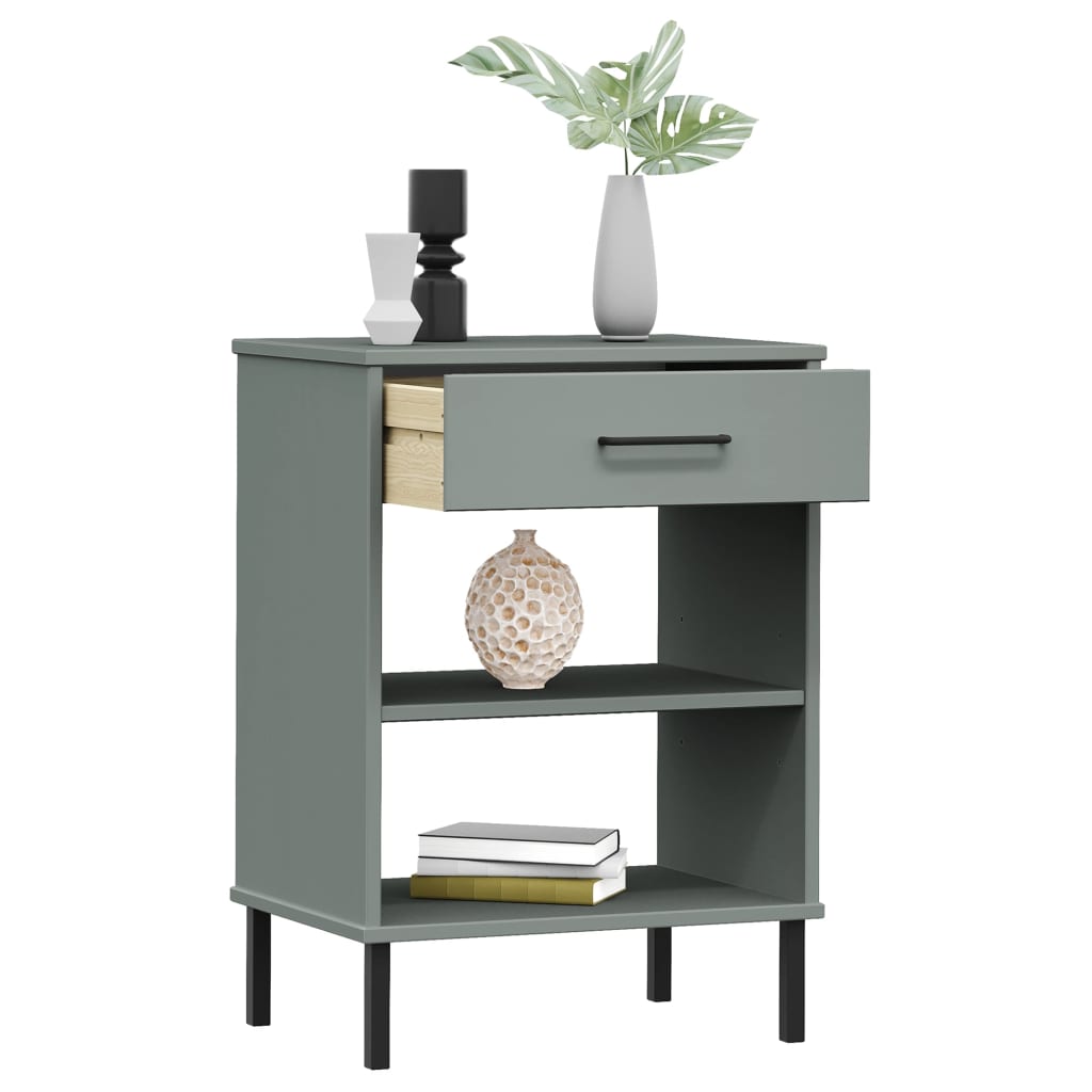 Mobile Consolle Gambe Metallo Grigio Legno Massello Pino OSLO - homemem39