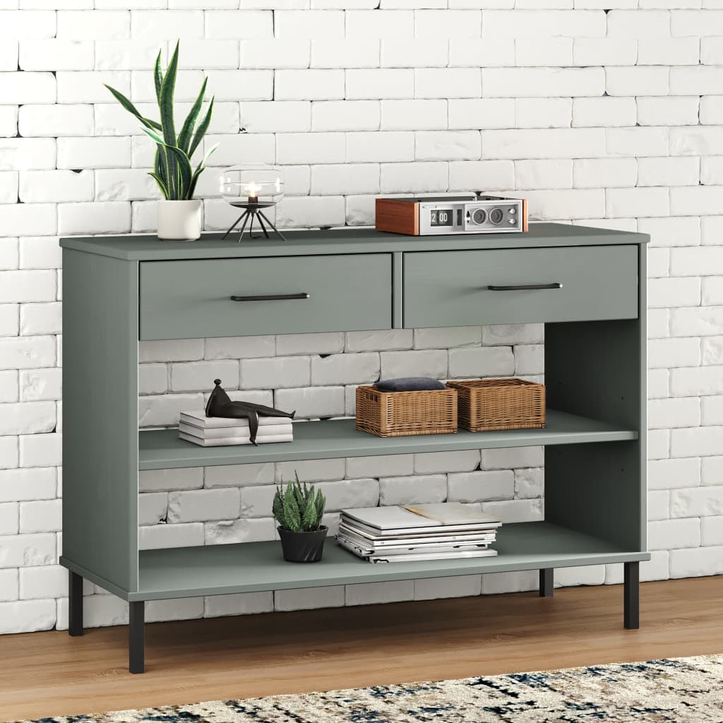 Mobile Consolle Gambe Metallo Grigio Legno Massello Pino OSLO | homemem39