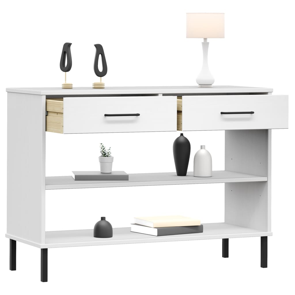 Mobile Consolle Gambe Metallo Bianco Legno Massello Pino OSLO | homemem39
