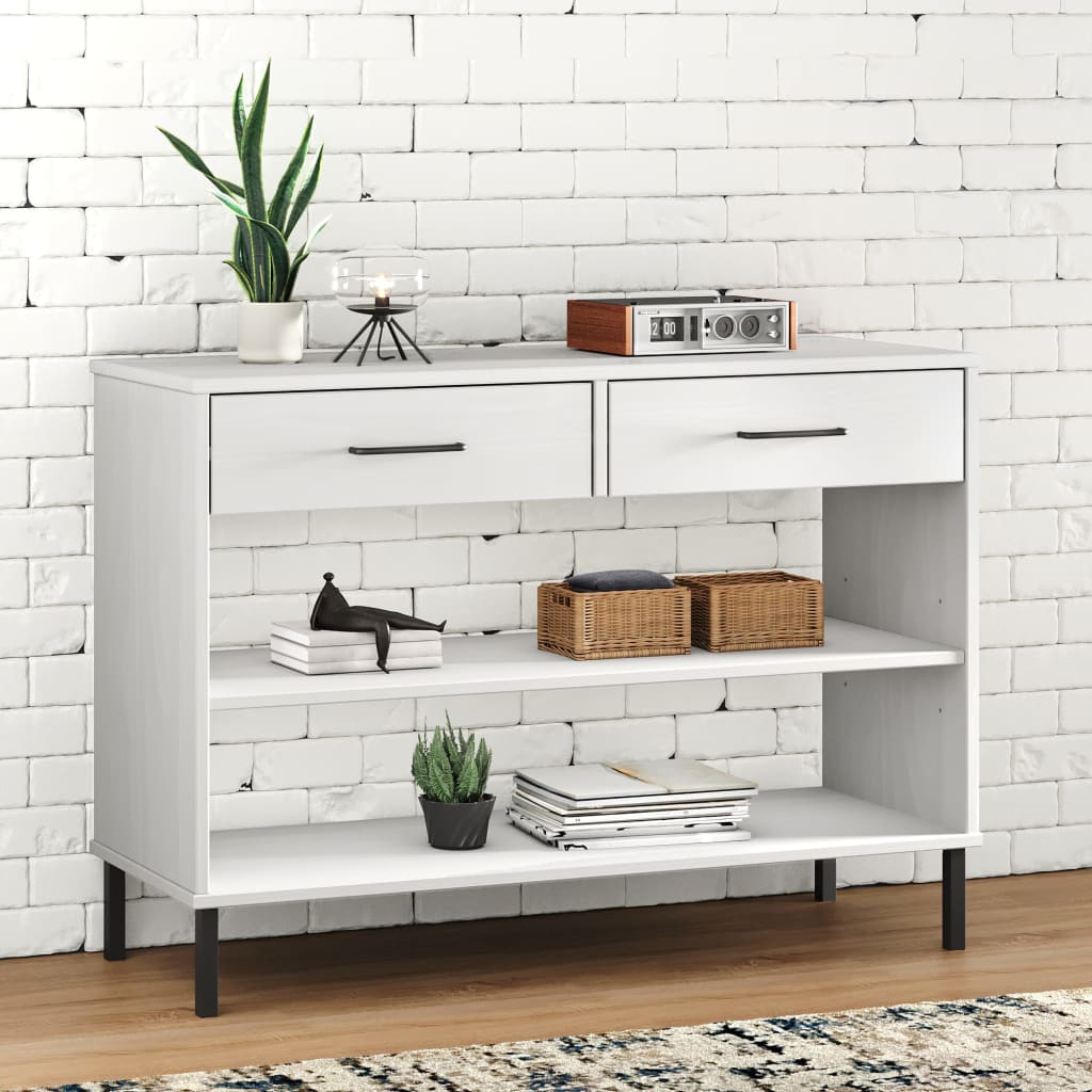 Mobile Consolle Gambe Metallo Bianco Legno Massello Pino OSLO | homemem39